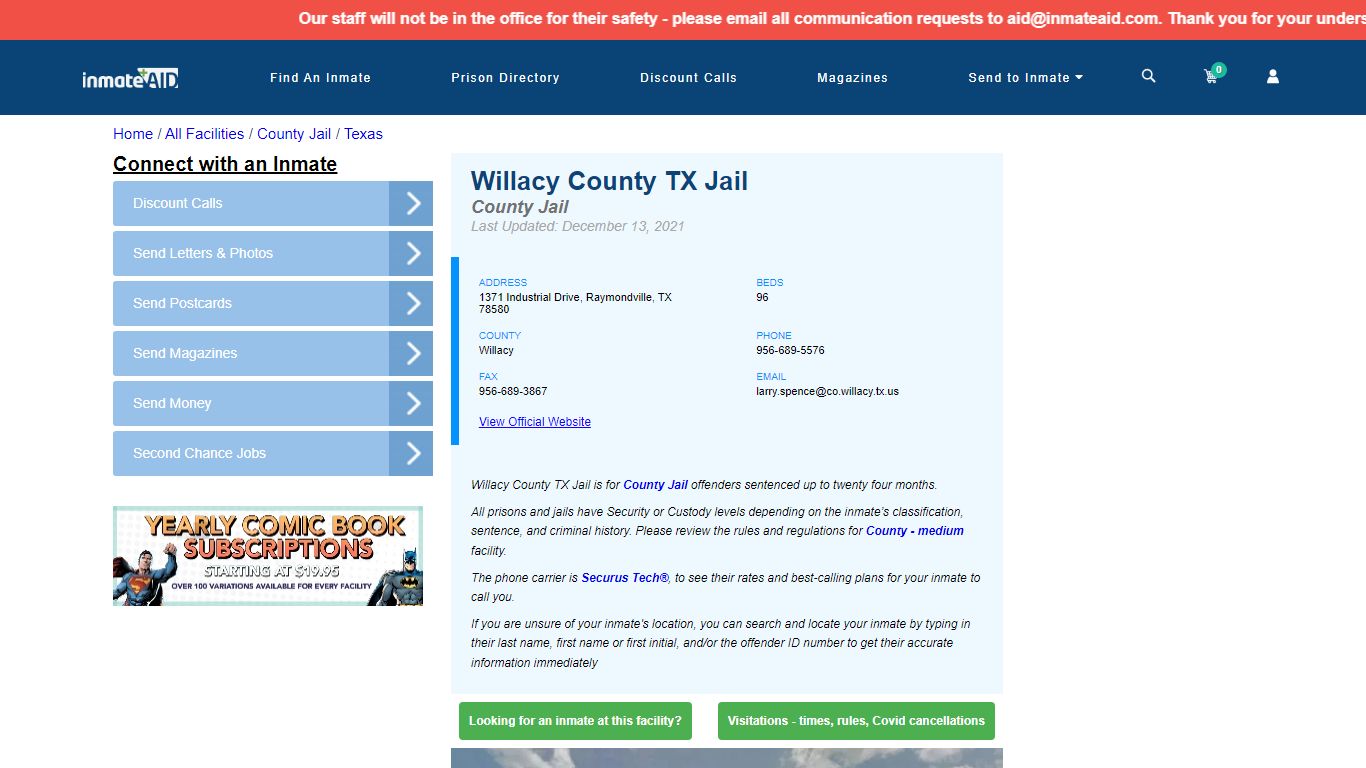 Willacy County TX Jail - Inmate Locator - Raymondville, TX